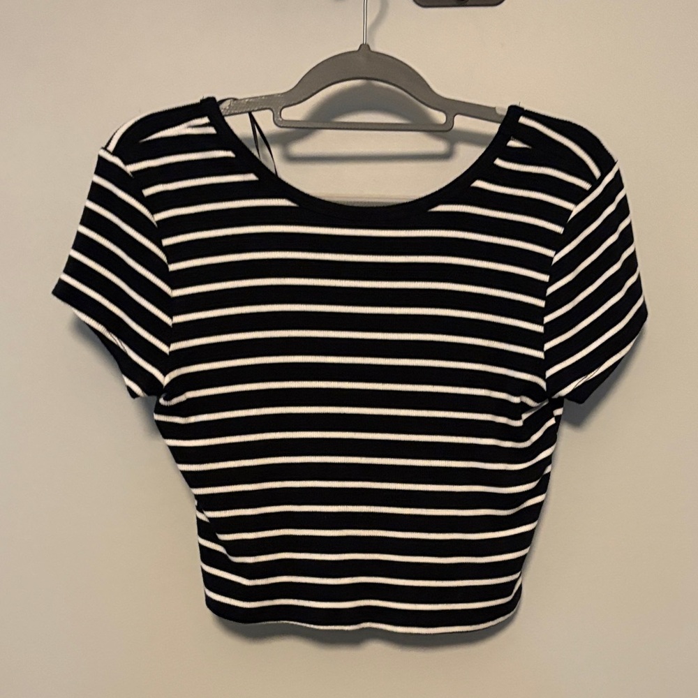 Stylish Black and White Striped Crop Top